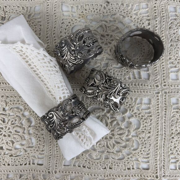 Godinger Silver Art Co Baroque Rococo LTD Set Of 4 Napkin Rings GSA Holders - Picture 5 of 11